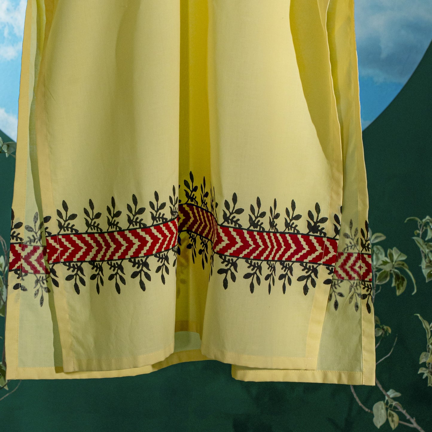 Yellow blockprinted 2-piece