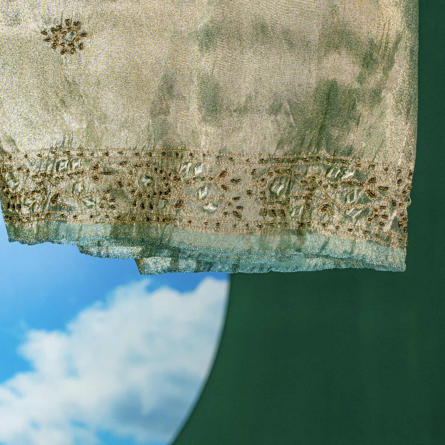 Tea green tissue 4pc w/ tillah gota work