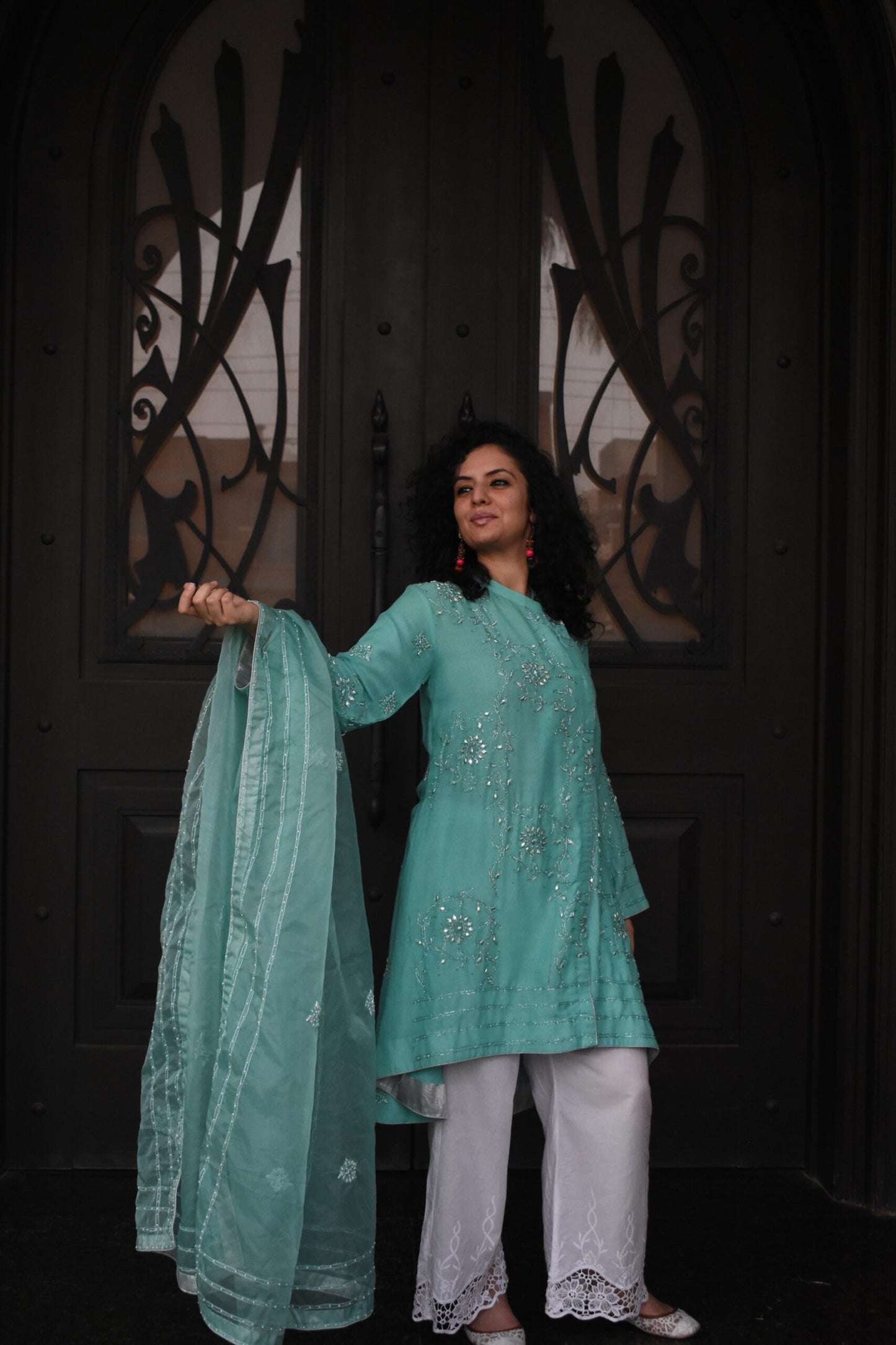 Angrakha style gota shirt dupatta