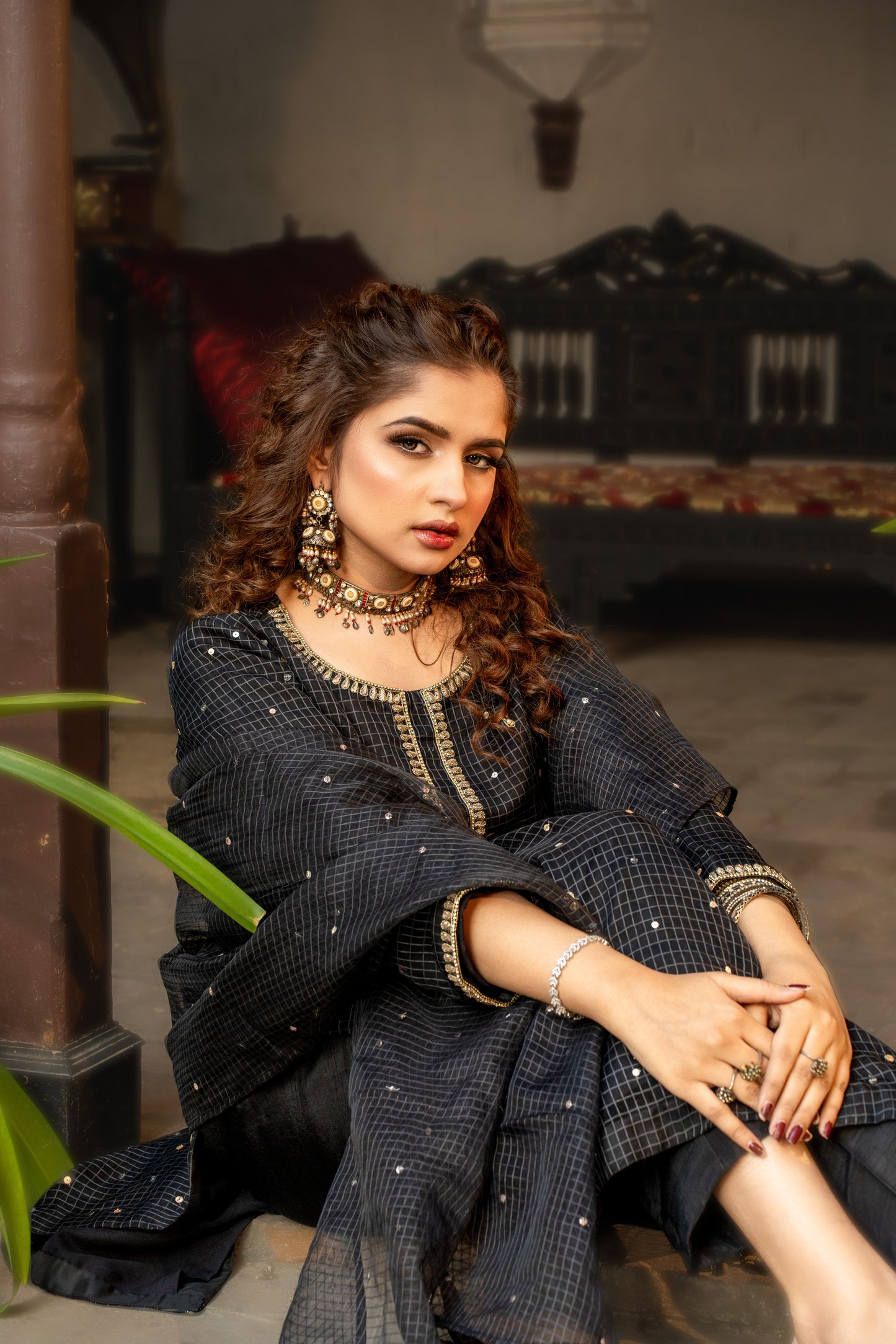 Black check organza 3pc