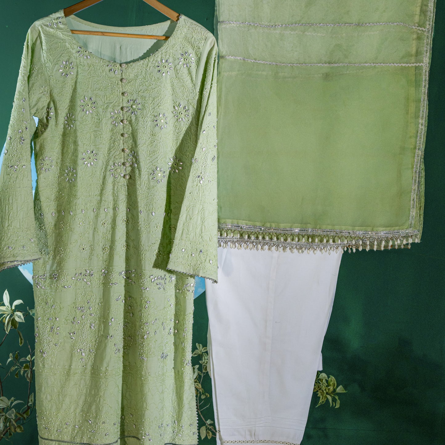 Pistachio Green 3-piece w/ chikankari and gota work