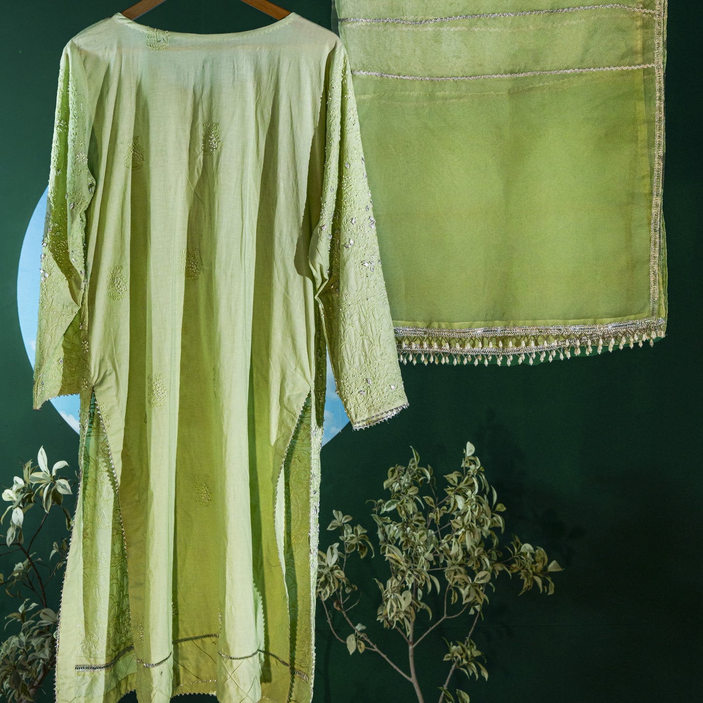 Pistachio Green 3-piece w/ chikankari and gota work